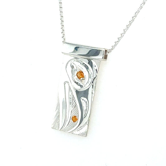 Pendant - Sterling Silver - Rectangle - Raven with Citrine