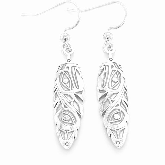 Earrings - Sterling Silver - Drop - Feather - Eagle & Hummingbird