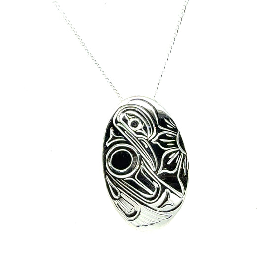 Pendant - Sterling Silver - Oval - Hummingbird