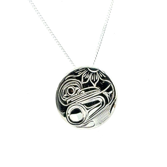 Pendant - Sterling Silver - Round - Hummingbird