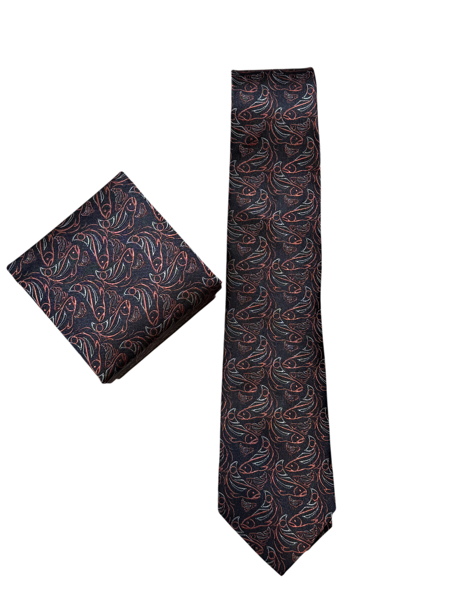 Tie - Silk - Salmon - Red Black