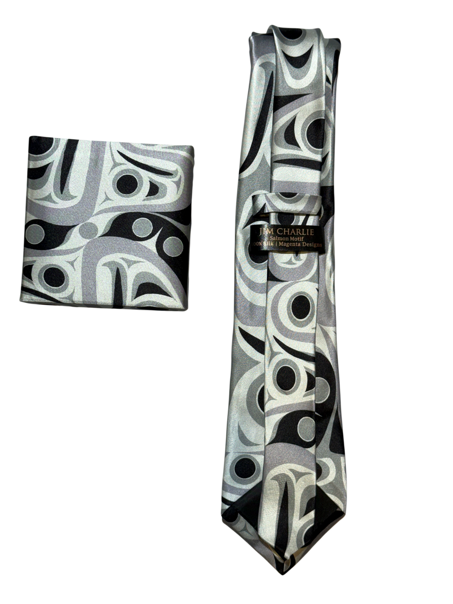 Tie - Silk - Salmon - Grey & Black