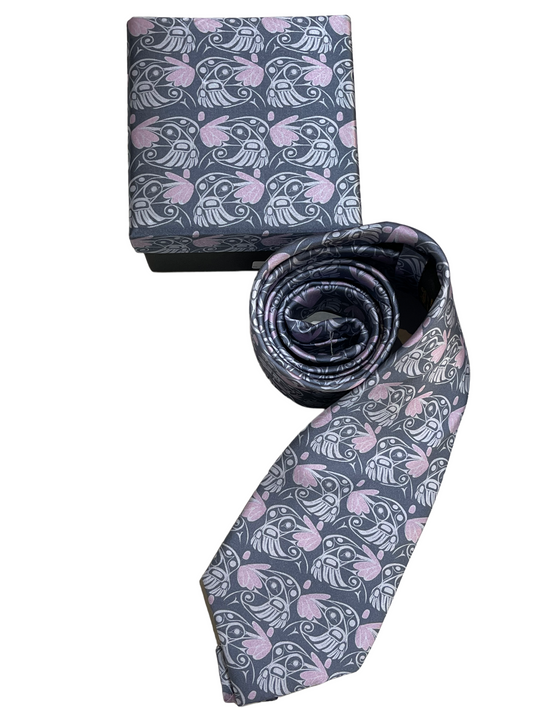 Tie - Silk - Hummingbird All Over - Gray & Pink