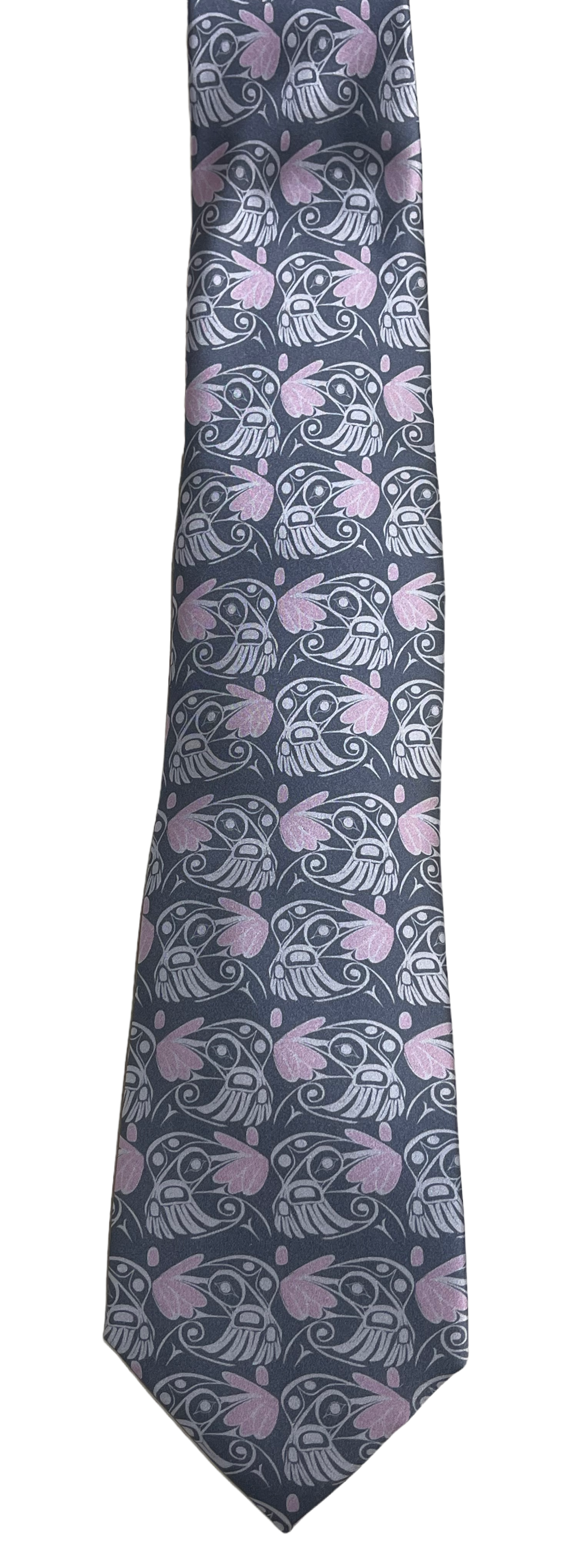 Tie - Silk - Hummingbird All Over - Gray &amp; Pink