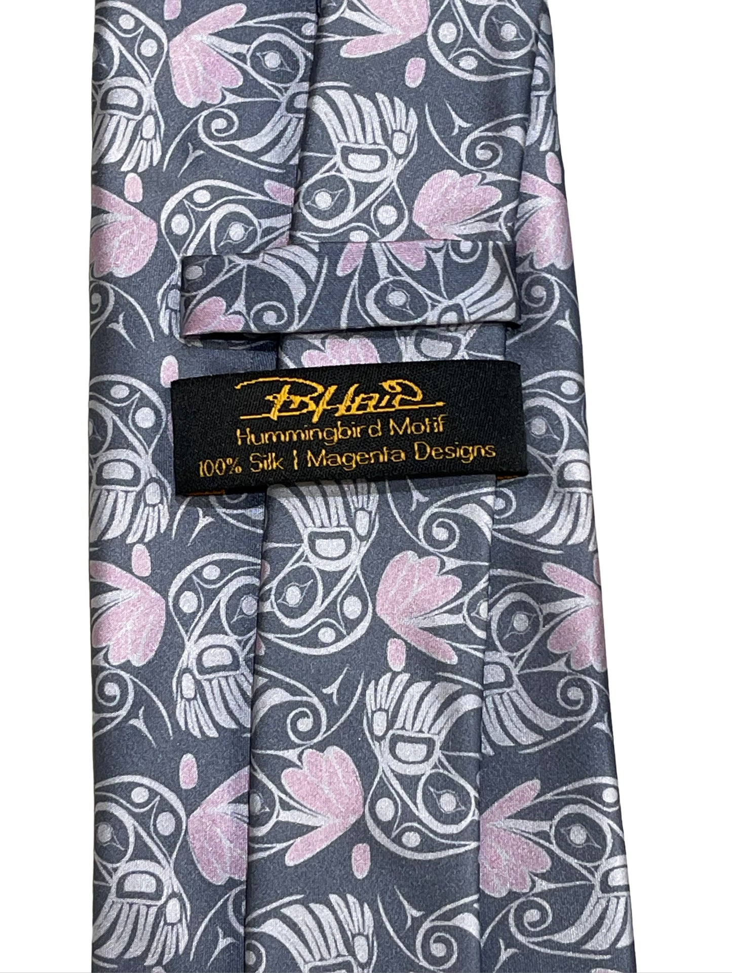 Tie - Silk - Hummingbird All Over - Gray & Pink