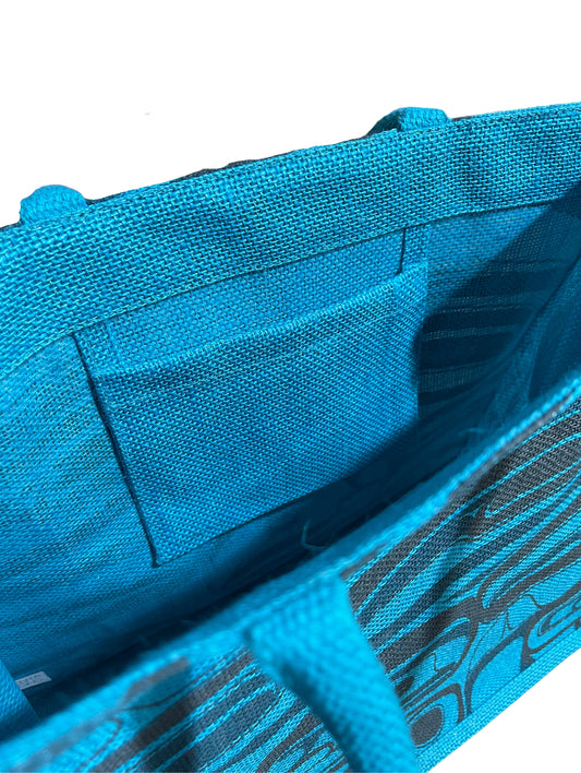 Tote Bag - Jute - Raven Transforming - Blue