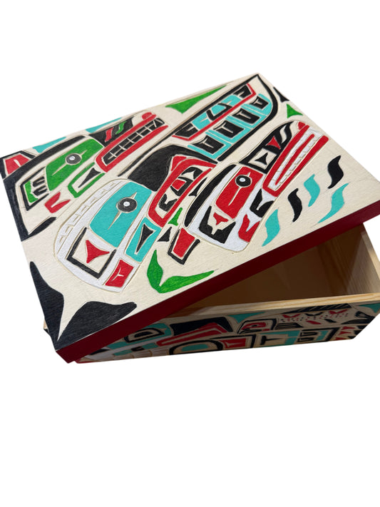 Wooden Box - Pine - Bear, Wolf, Raven, Eagle, & Salmon