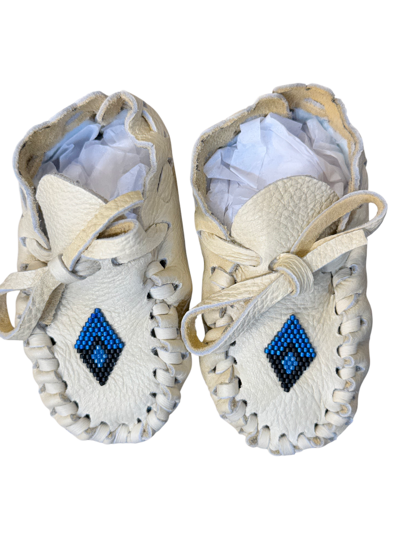 Moccasins - Infant - Deerskin - Blue Geometric Beading