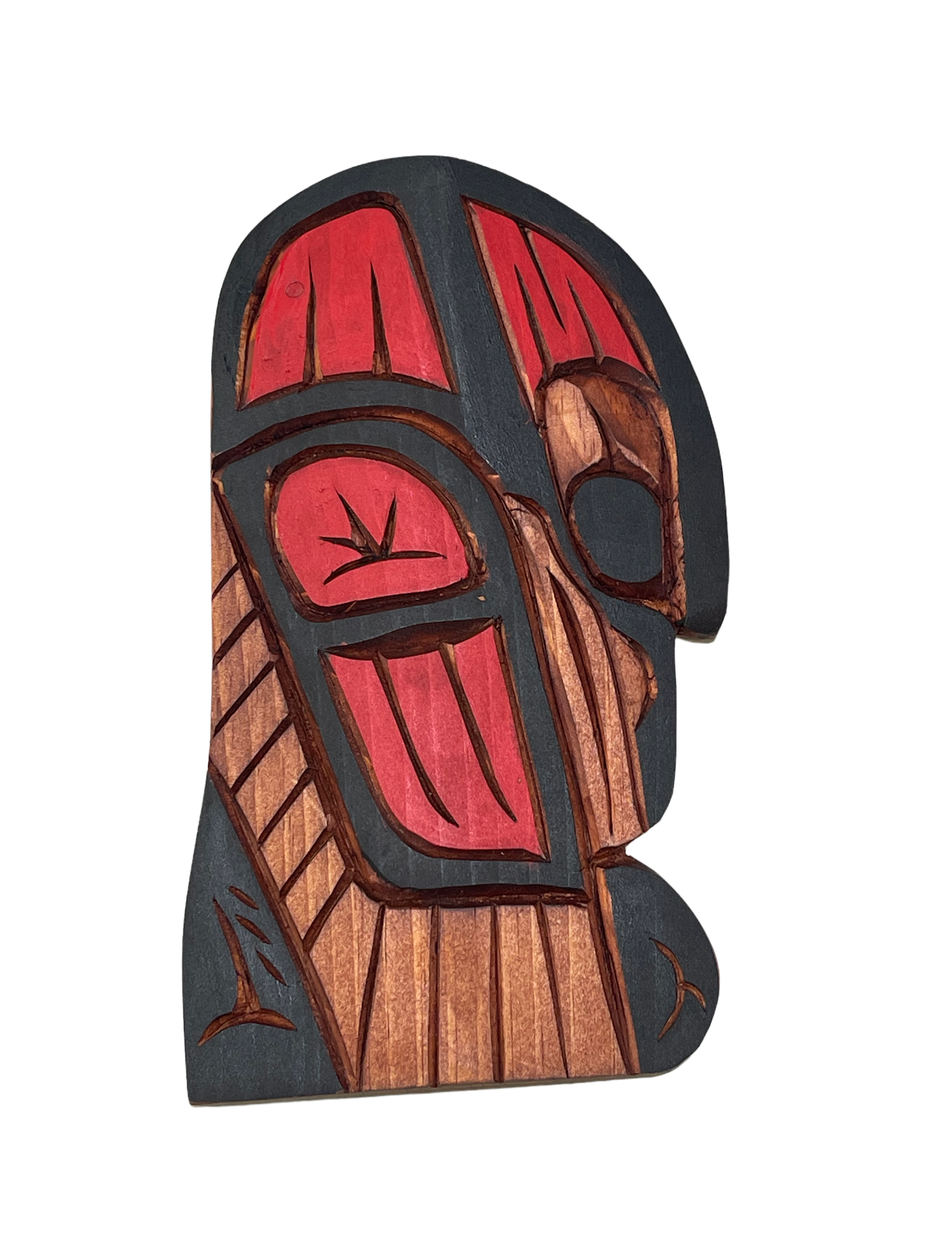 Wooden Plaque - Pine - 8&quot; - Raven - Right Facing - Red &amp; Black