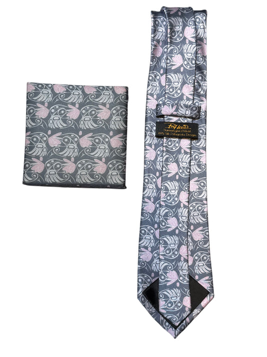 Tie - Silk - Hummingbird All Over - Gray & Pink