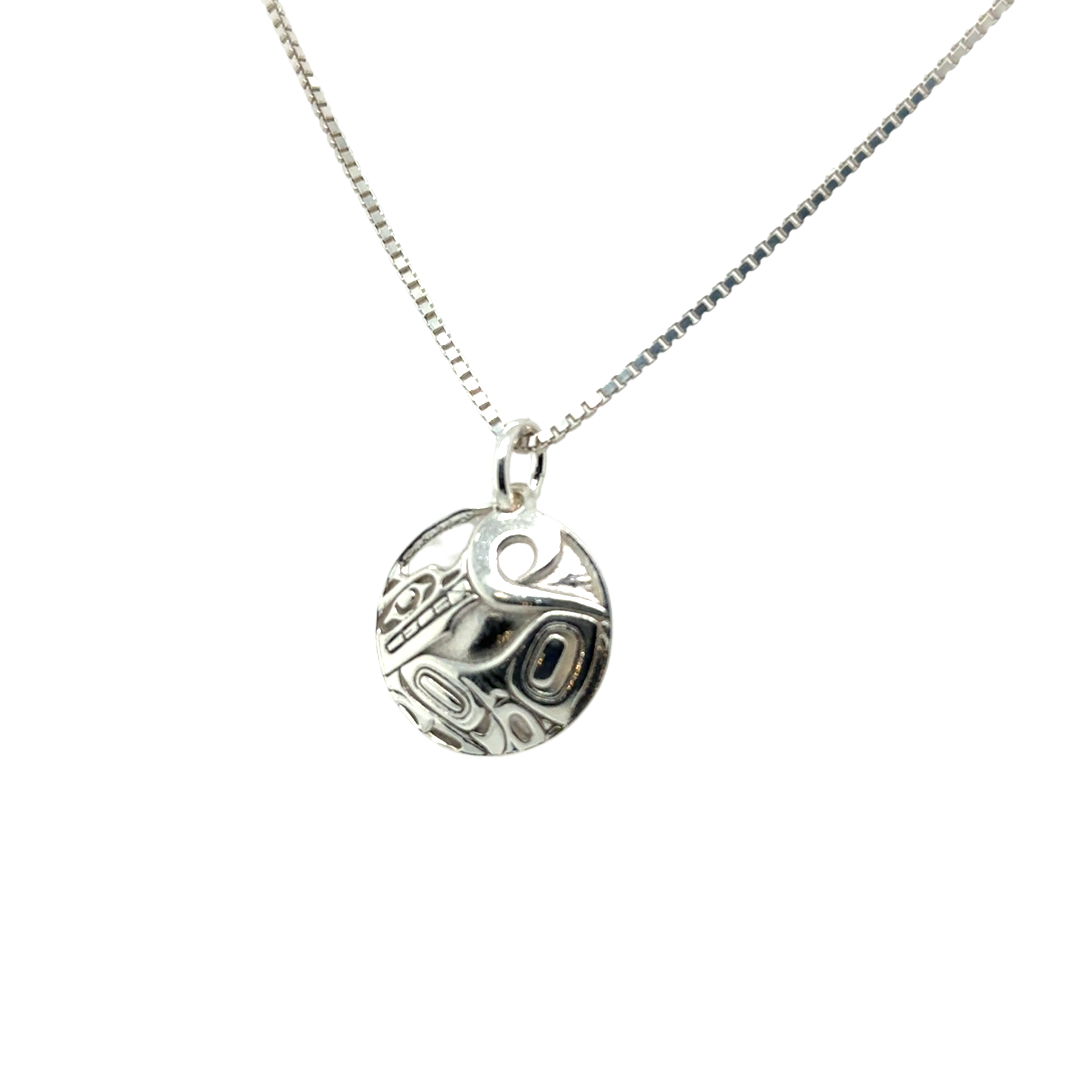 Pendant - Sterling Silver - Round - Wolf - Mini - 15mm