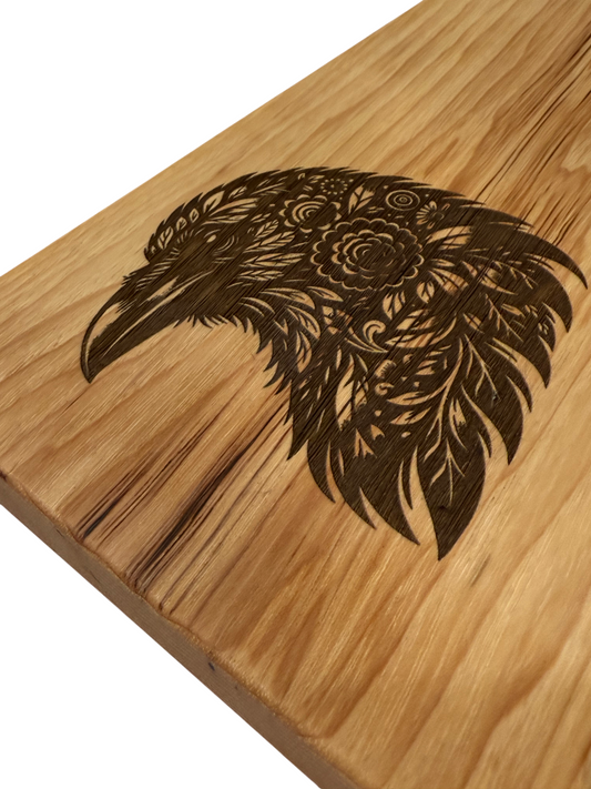 Serving Board - Canadian Hickory Wood - Flower Raven