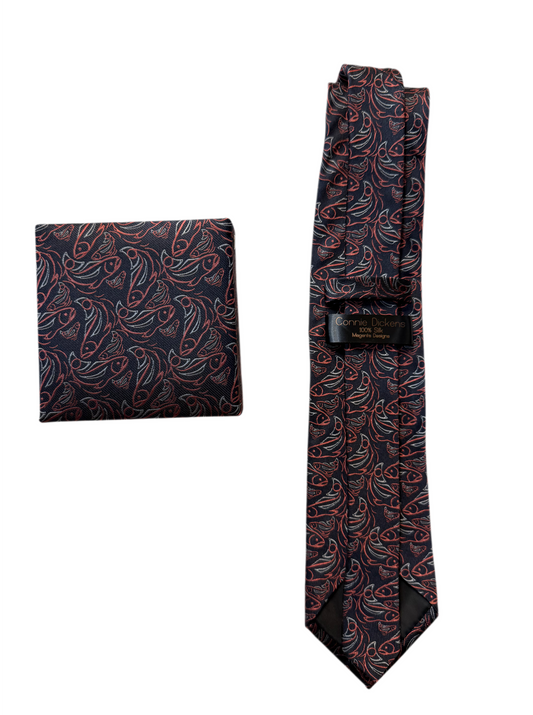 Tie - Silk - Salmon - Red Black