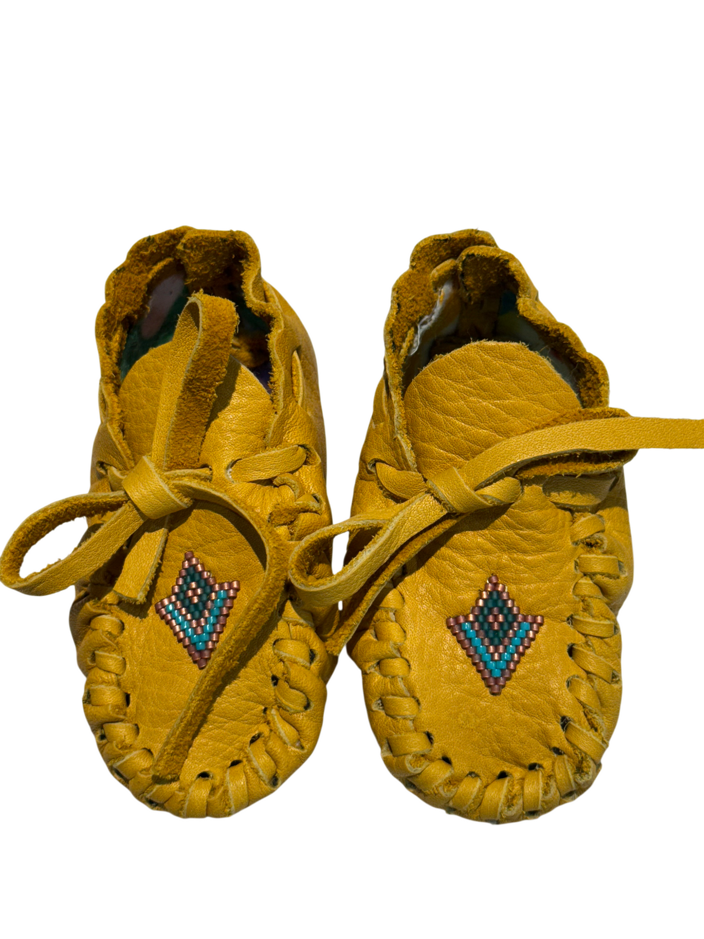 Moccasins - Infant - Bison Leather - Blue Geometric