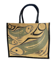 Tote Bag - Jute - Salmon - Turquoise