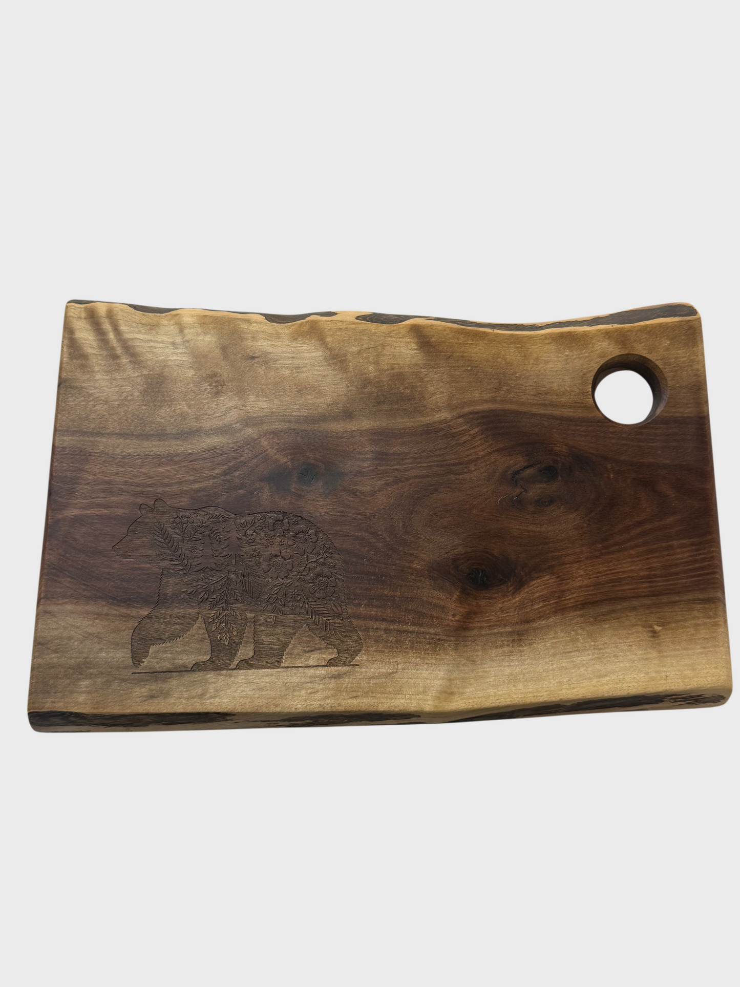 Serving Board - Canadian Walnut Wood - Flower Bear - Live Edge