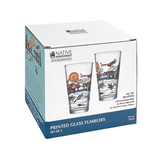 Printed Glass Tumbler Set - All My Relatives (Indinawemaaganidag)