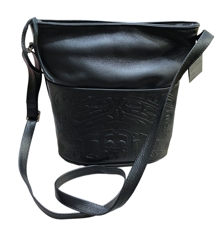 Purse - Bucket Zip Top - Black Cowhide