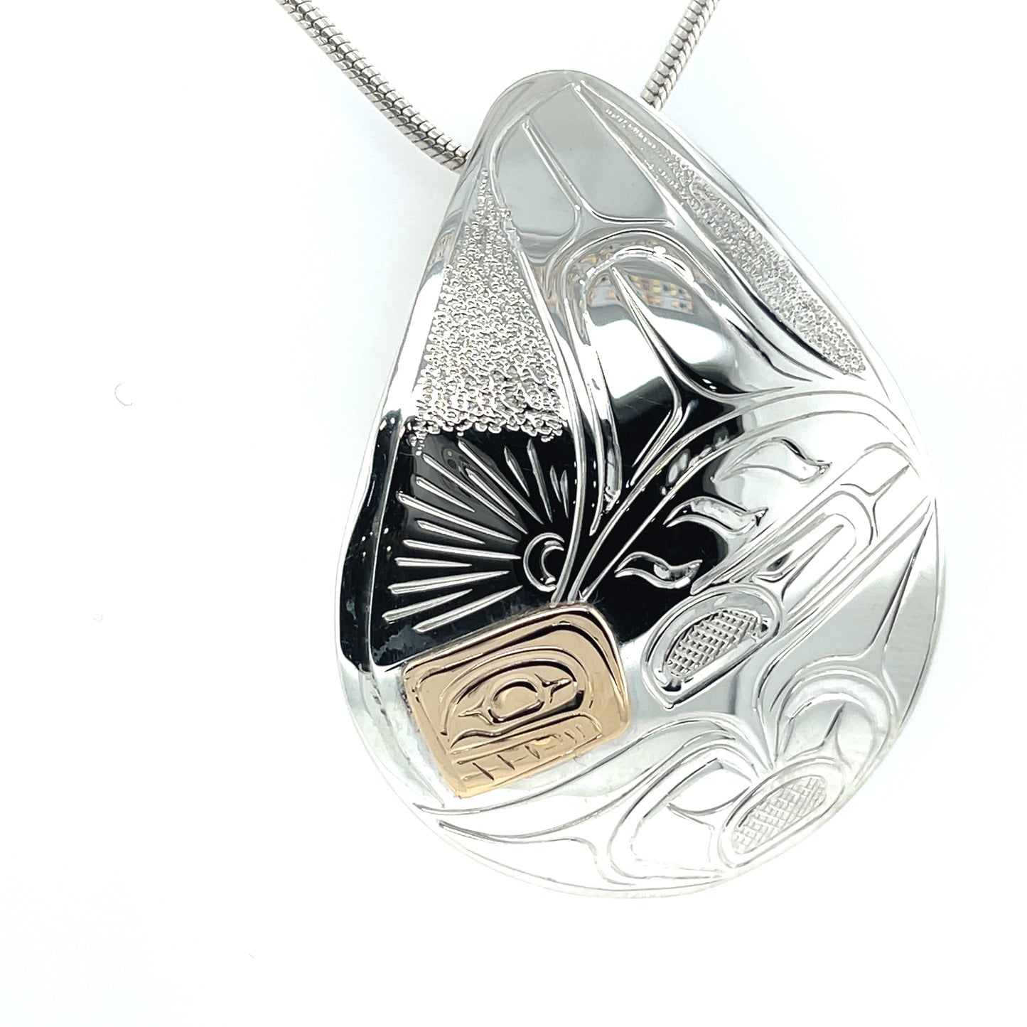 Pendant - Gold & Silver - Teardrop - Orca - Large