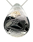 Pendant - Gold & Silver - Teardrop - Raven - Large
