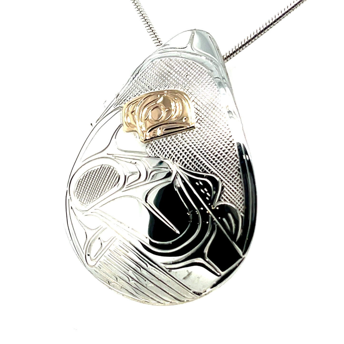 Pendant - Gold & Silver - Teardrop - Raven - Large
