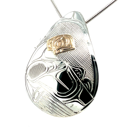 Pendant - Gold & Silver - Teardrop - Raven - Large
