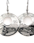 Earrings - Sterling Silver - Round Stencil - Raven
