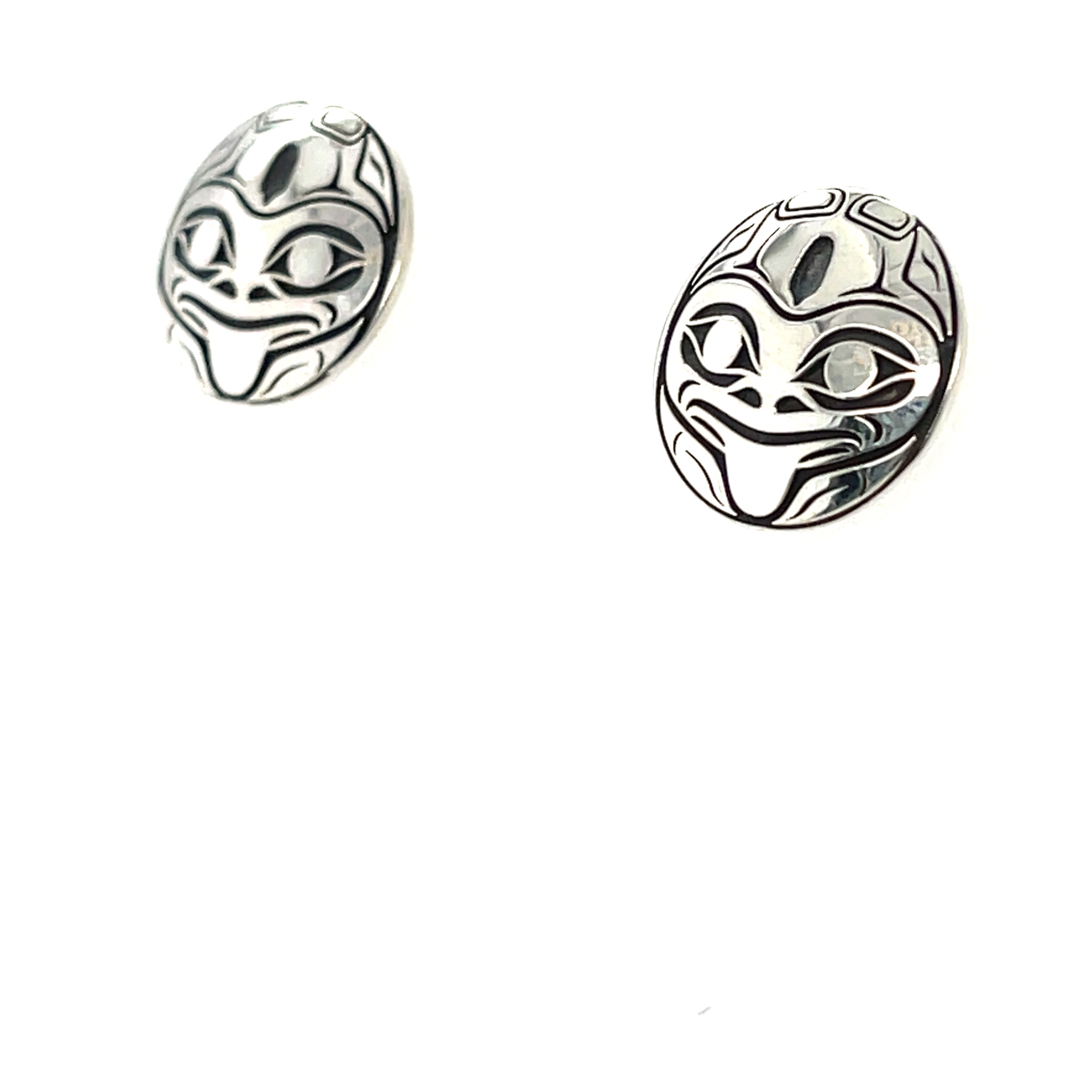 Earrings - Sterling Silver - Round Studs - Frog