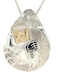 Pendant - Gold & Silver - Teardrop - Wolf & Moon - Large