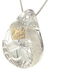 Pendant - Gold & Silver - Teardrop - Wolf & Moon - Large