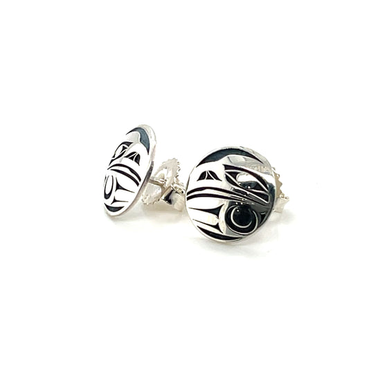 Earrings - Sterling Silver - Round Studs - Raven