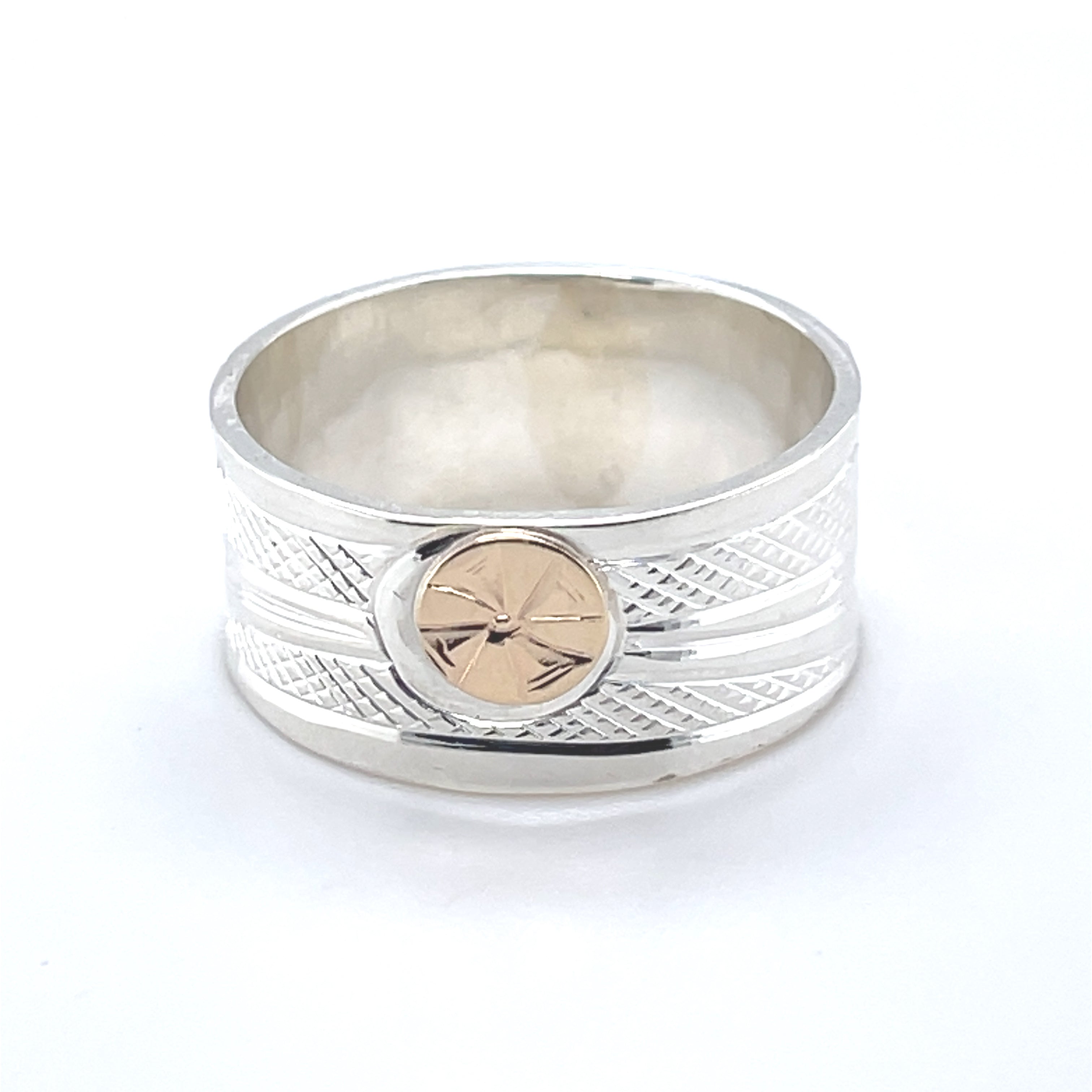 Ring - Gold & Silver - 3/8" - Hummingbirds & Flower - size 8.5