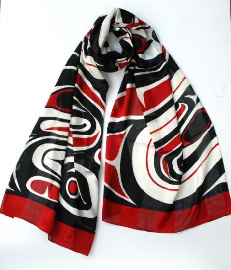Scarf - Poly Satin - Wolf - Red &amp; Black