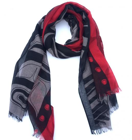 Shawl - Poly Woven - Raven - Red &amp; Black