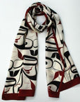 Scarf - Silk - Eagle - Cream, Black & Red