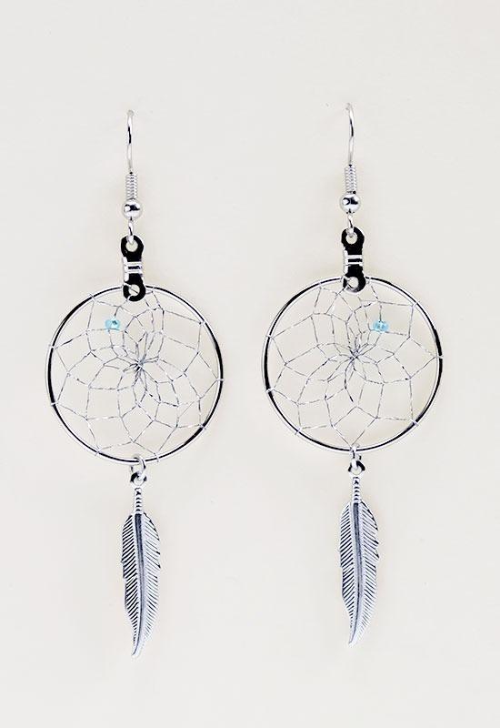 Earrings - Dream Catcher - Metal Feather