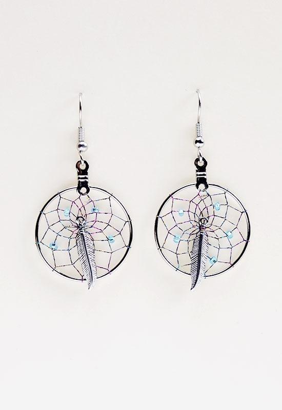 Earrings - Dream Catcher - 1" - Metal Feather - Metallic