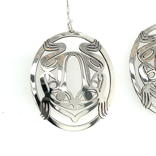 Earrings - Sterling Silver - Oval Stencil - Frog