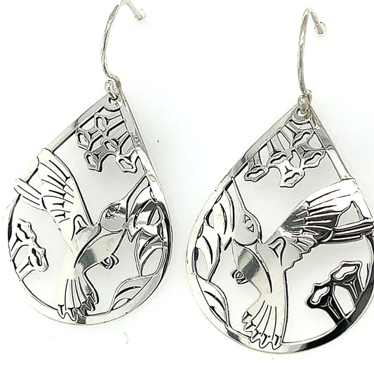 Earrings - Sterling Silver - Teardrop - Hummingbird