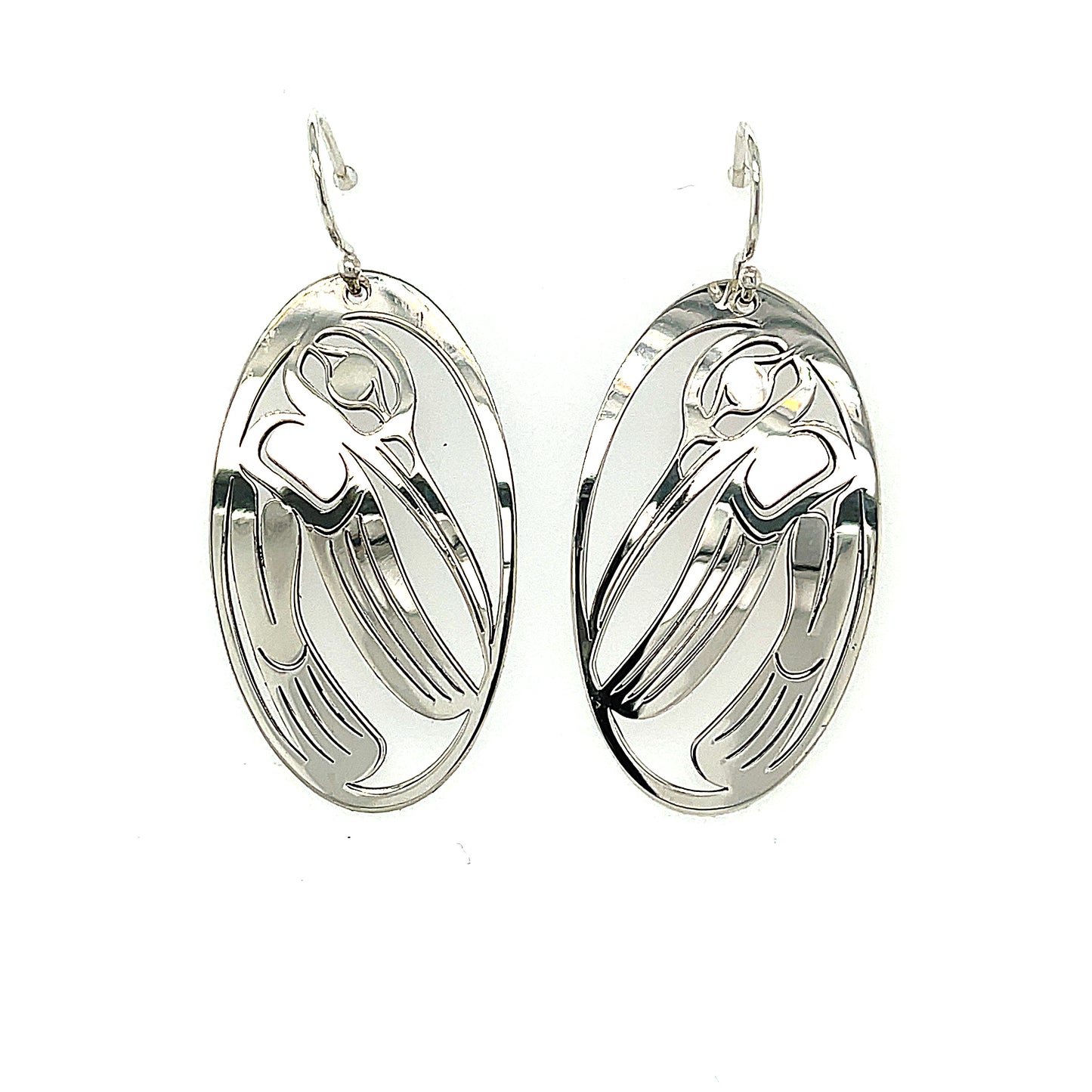 Earrings - Sterling Silver - Oval - Hummingbird