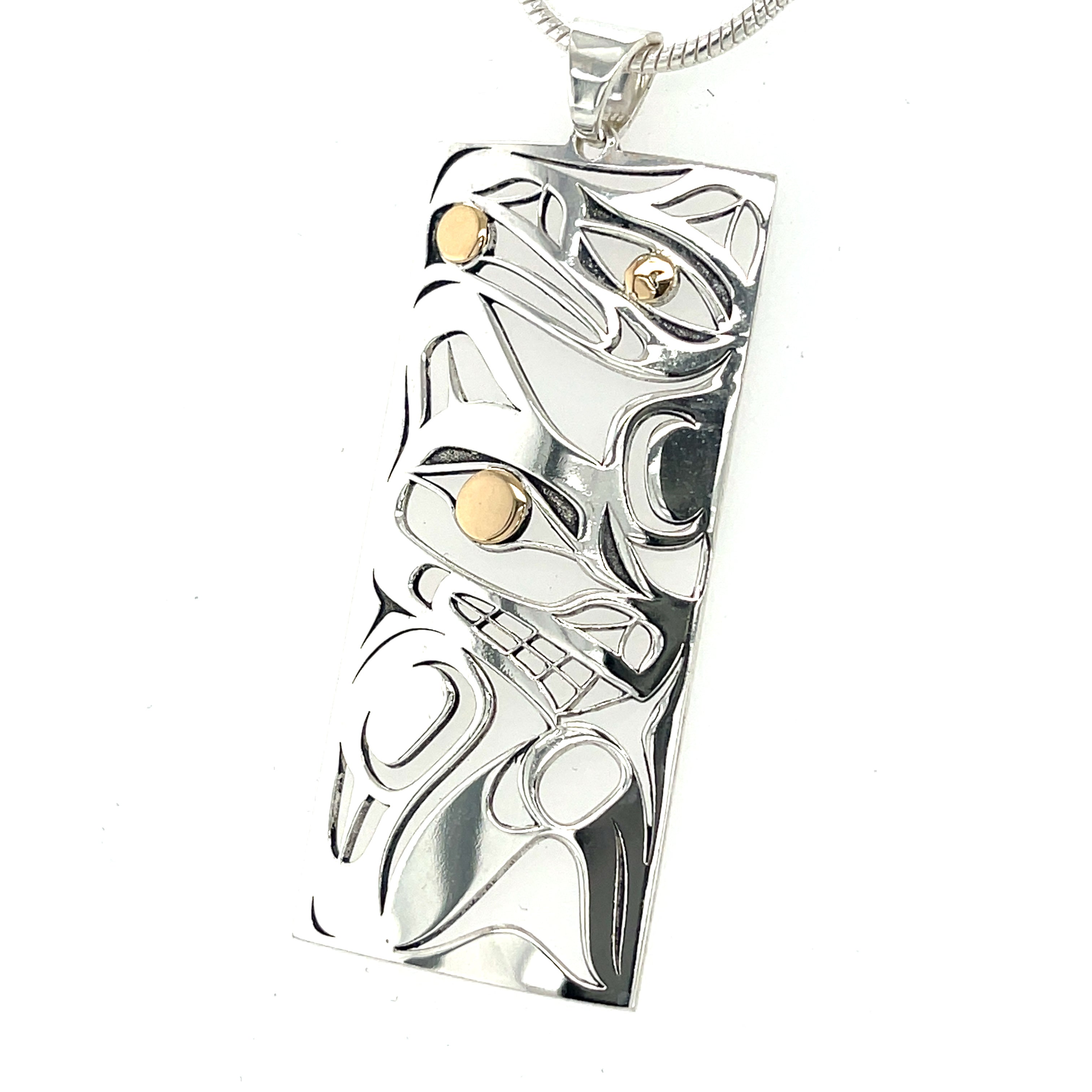 Pendant - Gold &amp; Silver - Rectangle - Wolf &amp; Raven