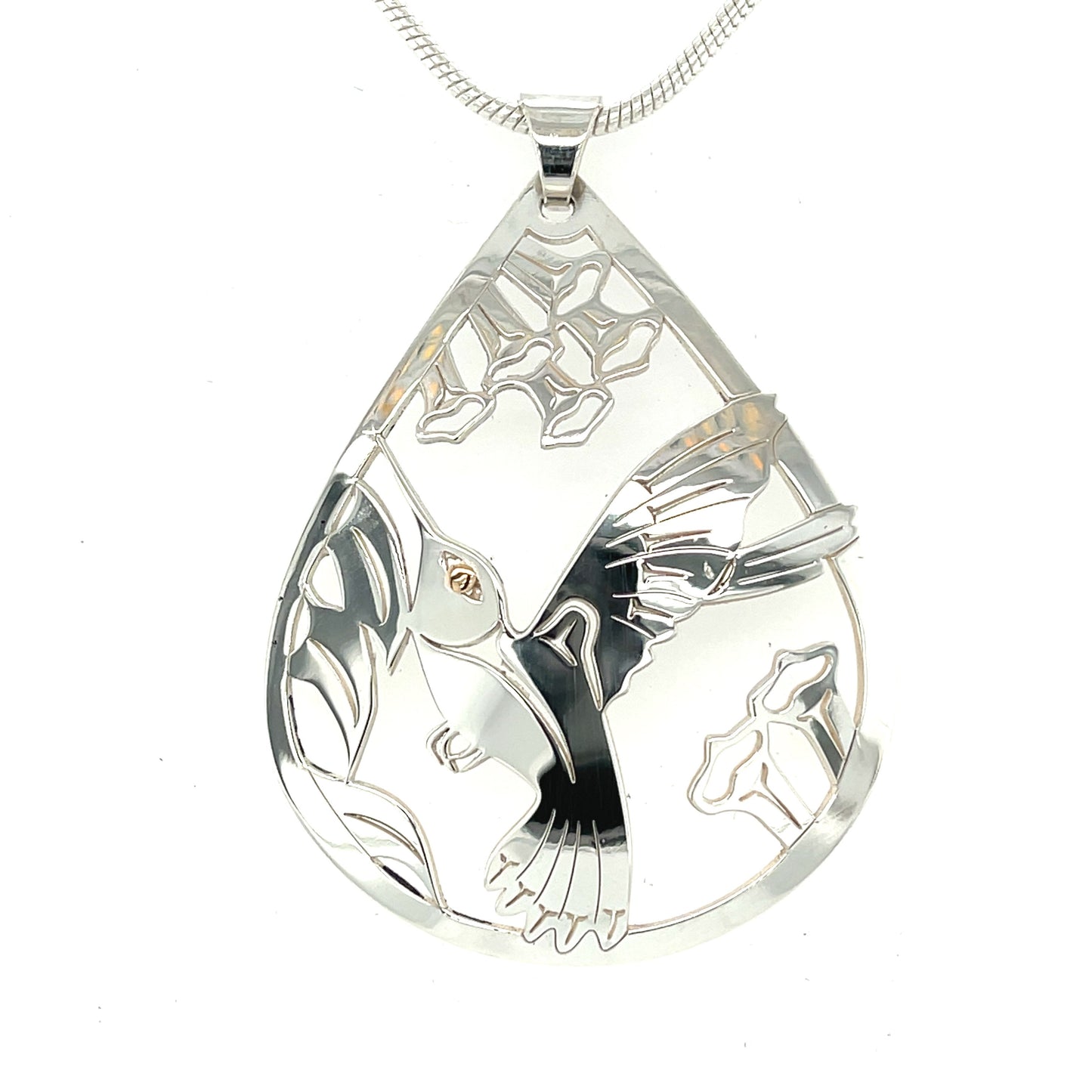 Pendant - Gold & Silver - Teardrop - Hummingbird