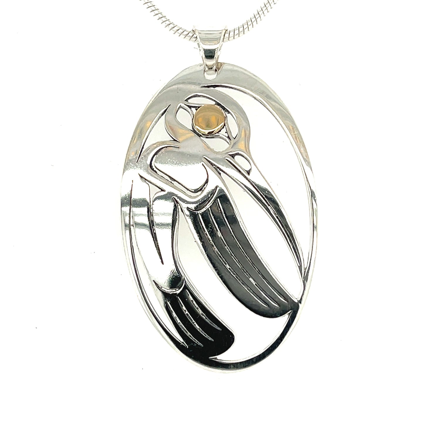 Pendant - Gold & Silver - Oval - Hummingbird