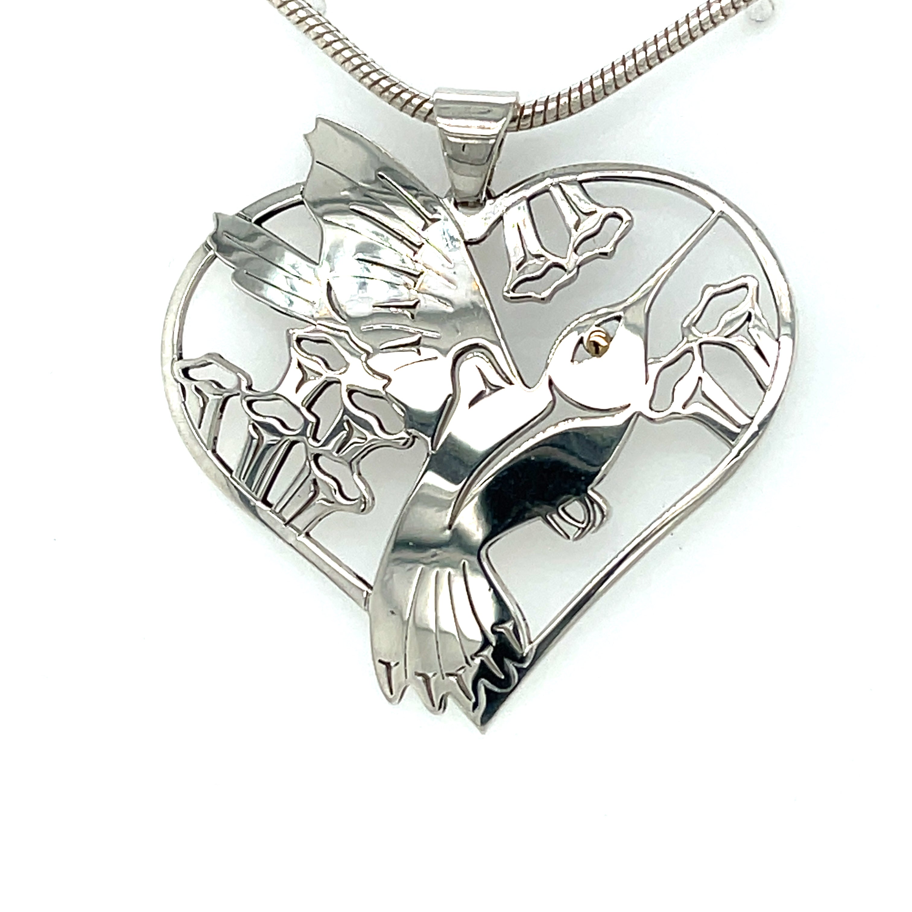 Pendant - Gold &amp; Silver - Heart Shape - Hummingbird