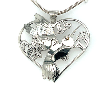 Pendant - Gold & Silver - Heart Shape - Hummingbird