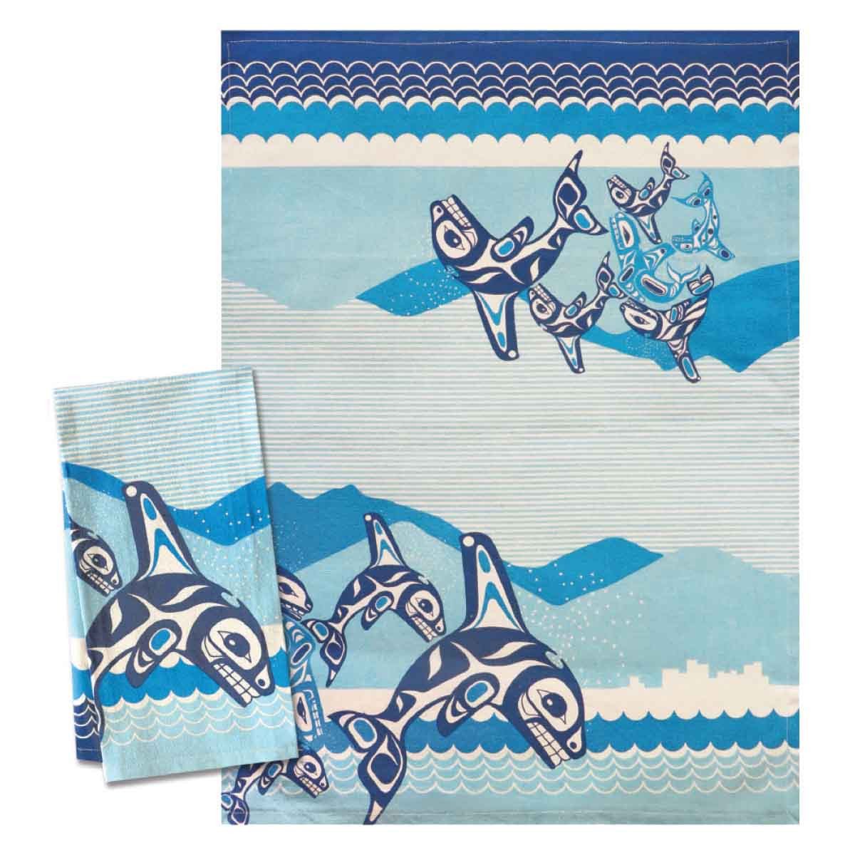 Tea Towel - Unbleached - Orca Family