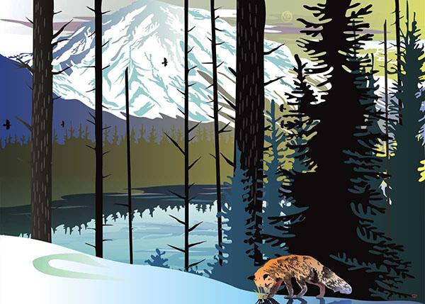 Card - Preston - Fox Winter Mountain - 6x9