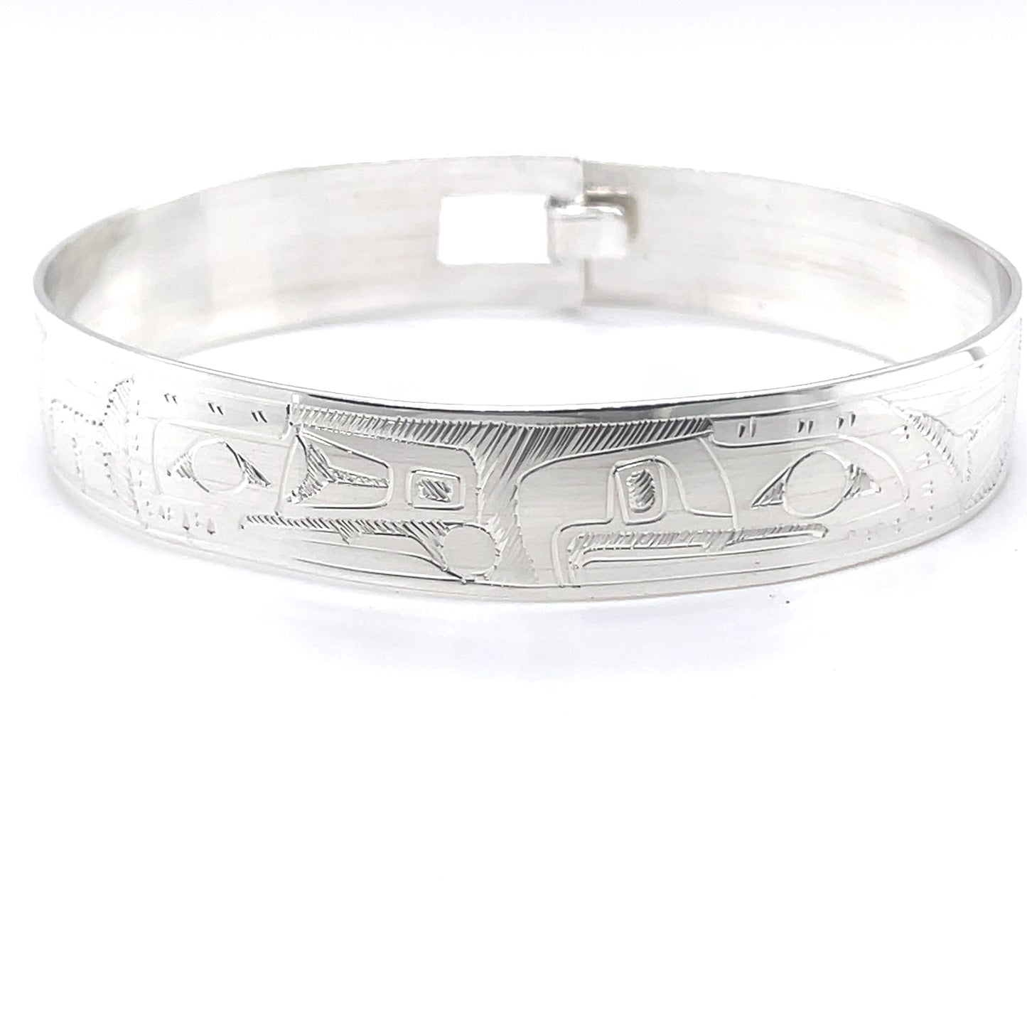 Bangle - Sterling Silver - 1/2" - Raven & Eagle - Extra Long