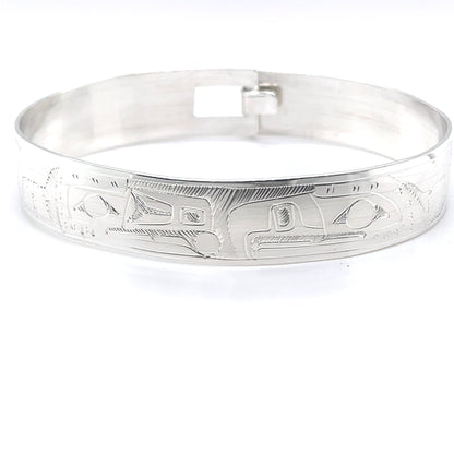 Bangle - Sterling Silver - 1/2" - Raven & Eagle - Extra Long
