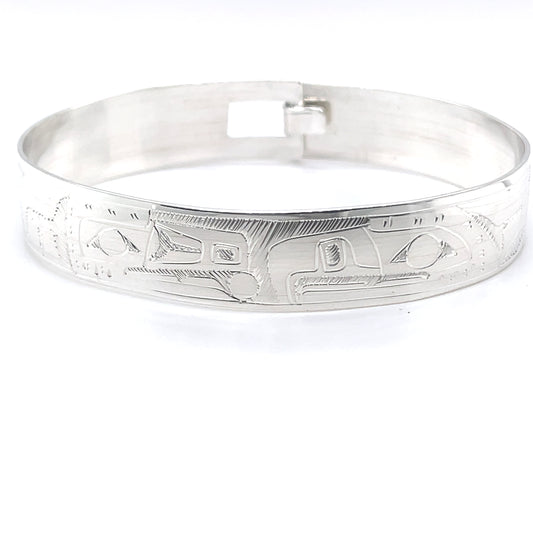 Bangle - Sterling Silver - 1/2" - Raven & Eagle - Extra Long